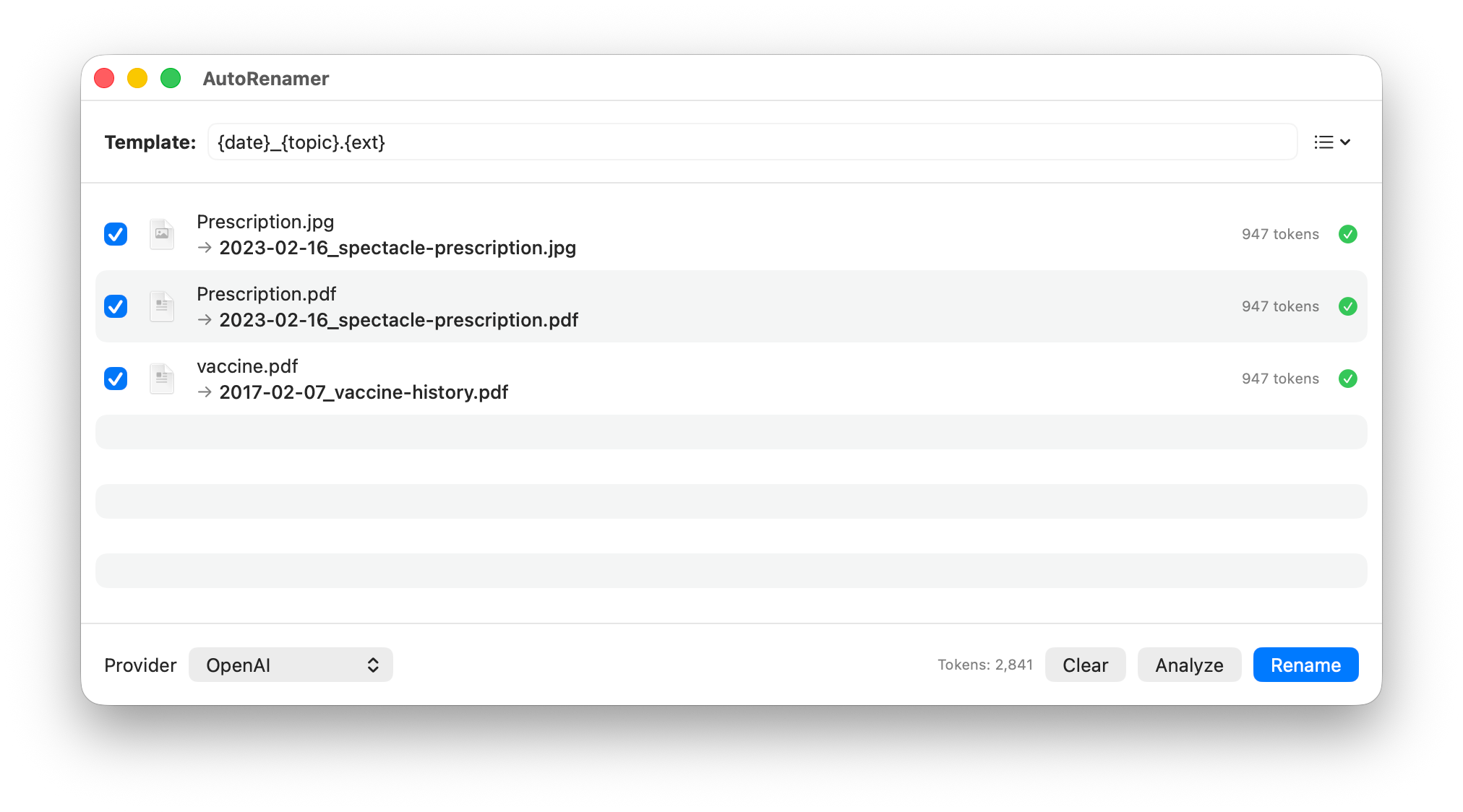 Auto Renamer macOS app screenshot