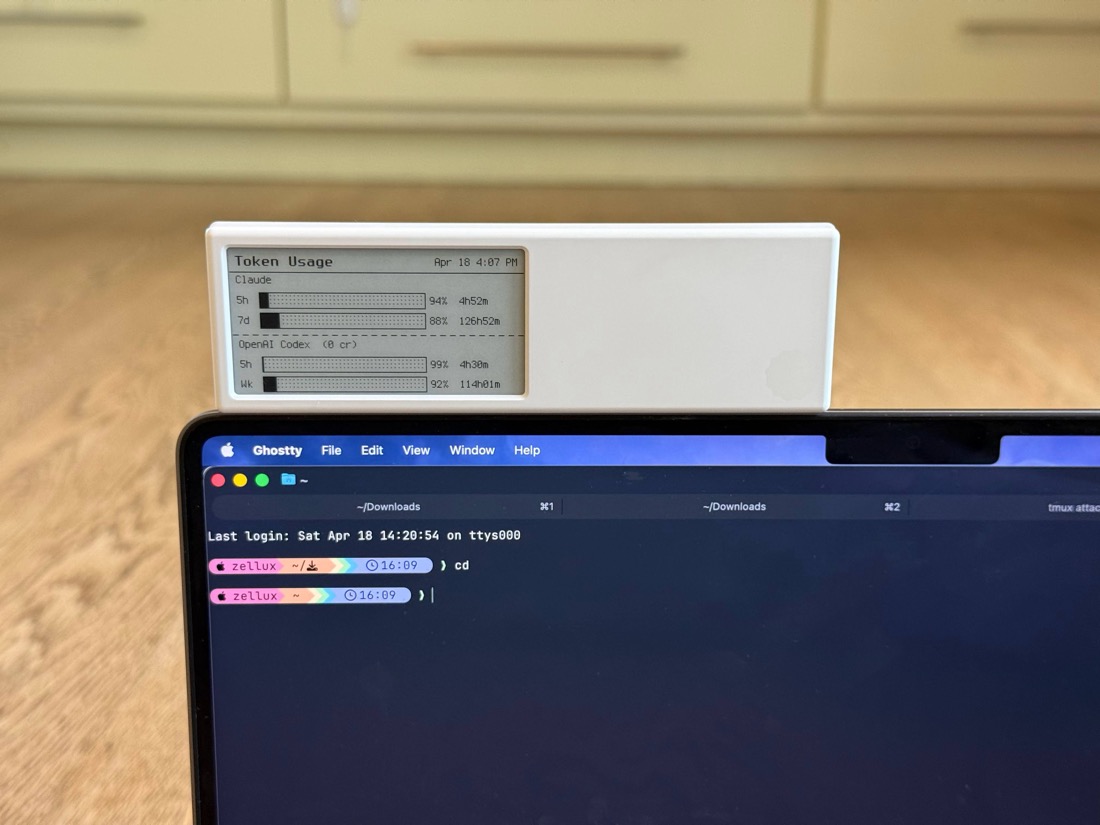 Token Usage Dash running on an e-ink display